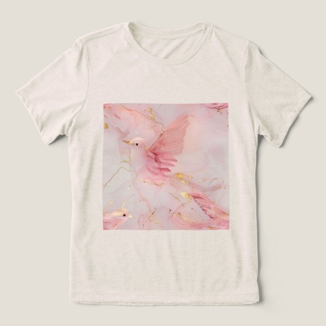 Camiseta Chá de fraldas Dourado de Pássaros Rosa-Rosa (Design frontal)