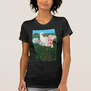 Camiseta CHÁ DE FRALDAS GÊMEO da CEGONHA, rosa, azul da