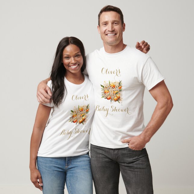 Camiseta Chá de fraldas Laranja Gênero Citro Neutro (Unissex)