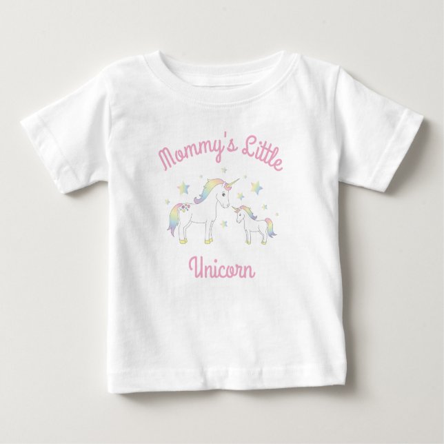 Camiseta Chá de fraldas Unicorn Pastel Rainbow (Frente)