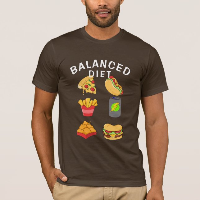 Camiseta Chá de Humor com Dieta Equilibrada, Comida Engraça (Frente)