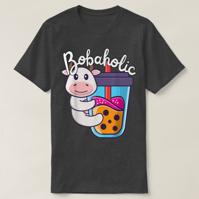 Camiseta Chá De Leite Cura Boba Moo Bubble Chá Engraçada (Frente do Design)
