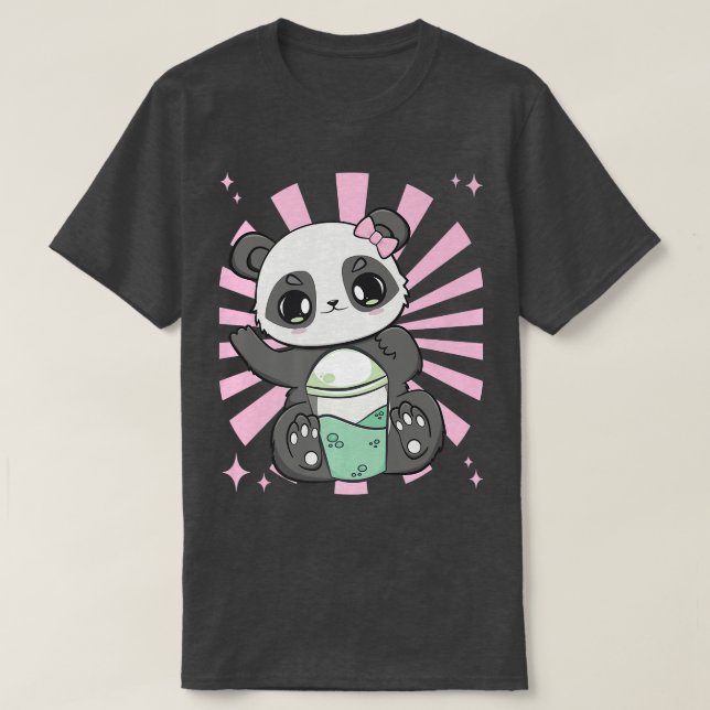 Camiseta Chá De Leite Preto E Urso-Cinto De Panda Bebendo P (Frente do Design)