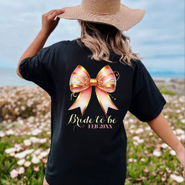 Camiseta Chá de Noiva com Laço Floral Dourado e Rosa