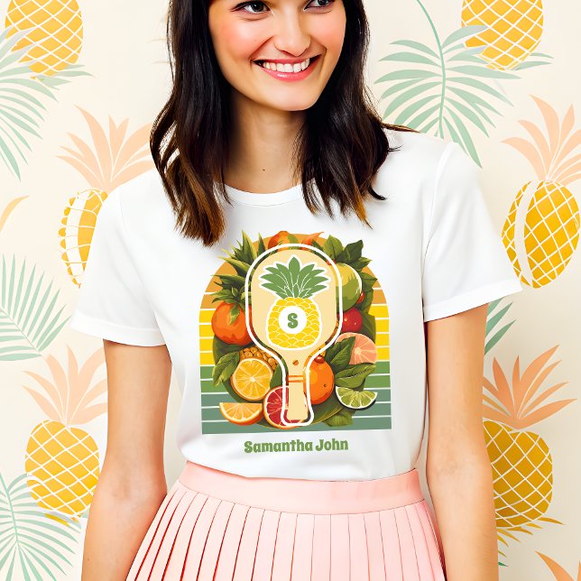 Camiseta Chá de Panela Tropical Retrô de Abacaxi de Pickleb (Criador carregado)