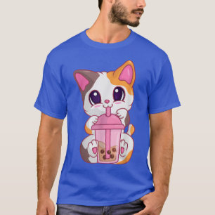 Camiseta Chá Gato de Bubble para Mulheres, Kawaii Meneki Ne