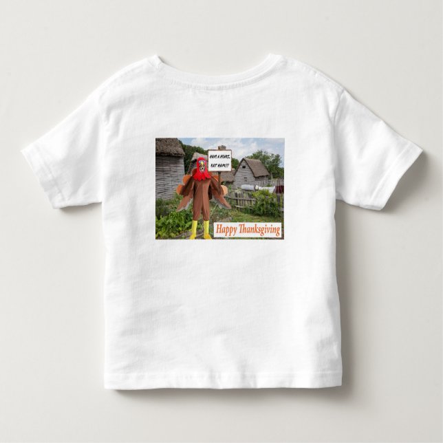 Camiseta chá infantil. Feliz Dia de Ação de Graças. (Verso)