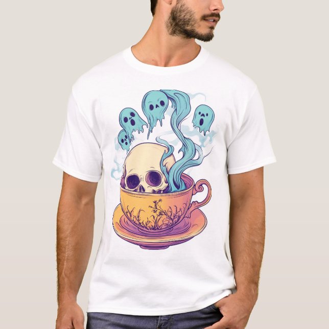 Camiseta Chá & Ossos � Caveira Divertida Relaxada (Frente)