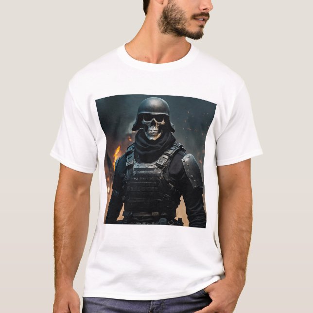 Camiseta "Chá Soldado Caveira: Defenda com Estilo." (Frente)