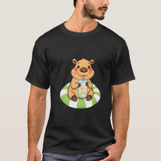 Camiseta Chá verde-bebendo de capybara na piscina