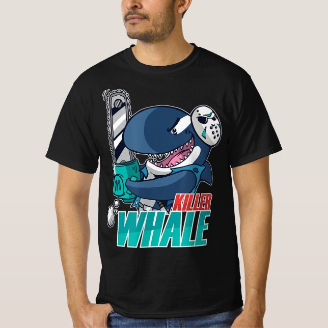 Camiseta Chainsaw Killer Whale Diversão Orca Halloween (Frente)