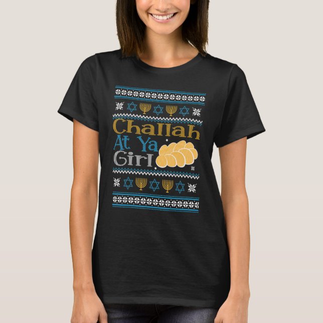 Camiseta Chalá Judeu Hanukkah Na Ya Girl Ugly Sweater Rua (Frente)
