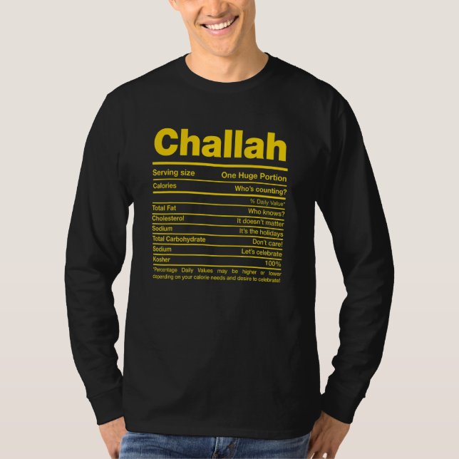 Camiseta Challah Nutrition Facts Hanukkah Jewish Kosher Foo (Frente)