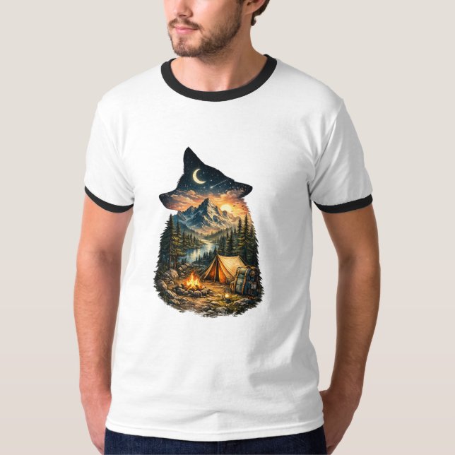 Camiseta Chamada da Aventura de Camping Selvagem (Frente)
