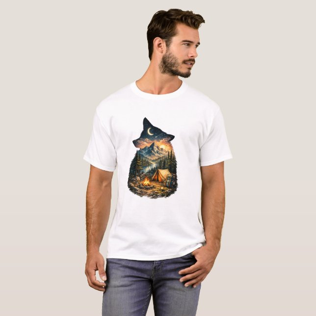 Camiseta Chamada da Aventura de Camping Selvagem (Frente Completa)