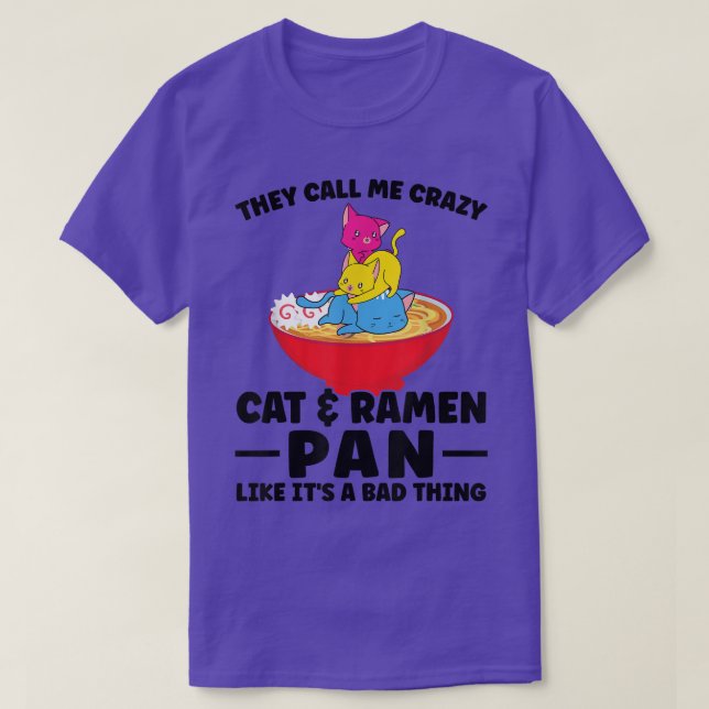 Camiseta Chamam-me de Gato e Ramen Pan Orgulho (Frente do Design)