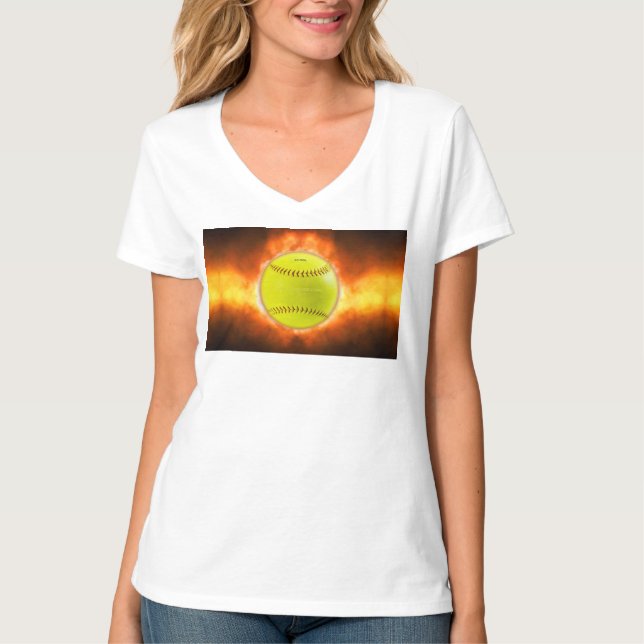 Camiseta Chamas de bola de fogo de softball amarelo do Slip (Frente)