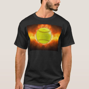 Camiseta Chamas de bola de fogo de softball amarelo do Slip