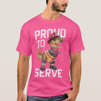 Camiseta Chamas de Combate ao Bombeiro Dinossauro T Rex