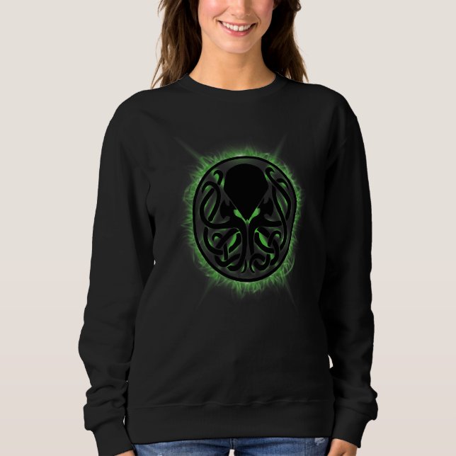 Camiseta Chamas Verdes Cthulhu Steampunk Kraken (Frente)