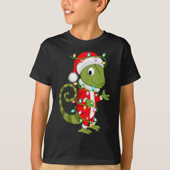 Camiseta Chameleon Christmas Lights Santa Costume Cute Anim (Frente)
