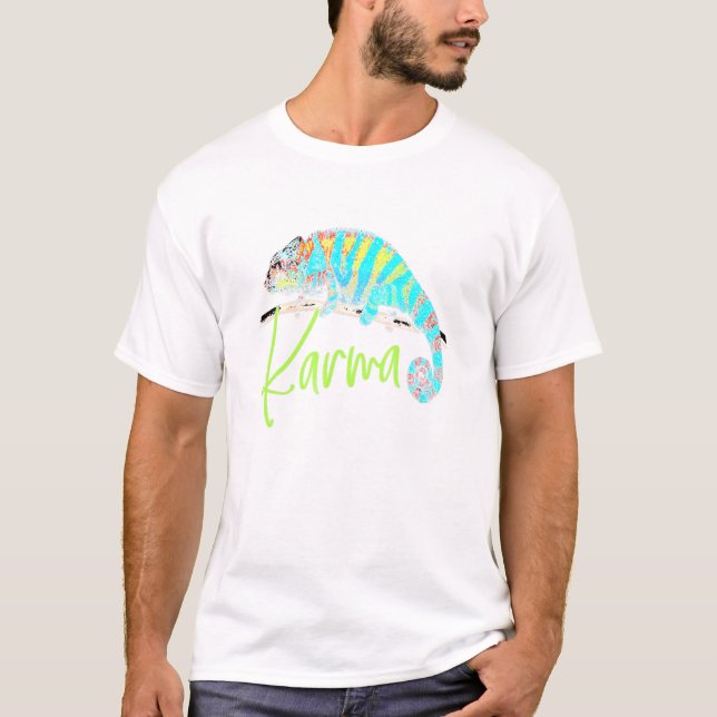 Camiseta Chameleon Karma Pun Retro 1980s Lizard (Frente)