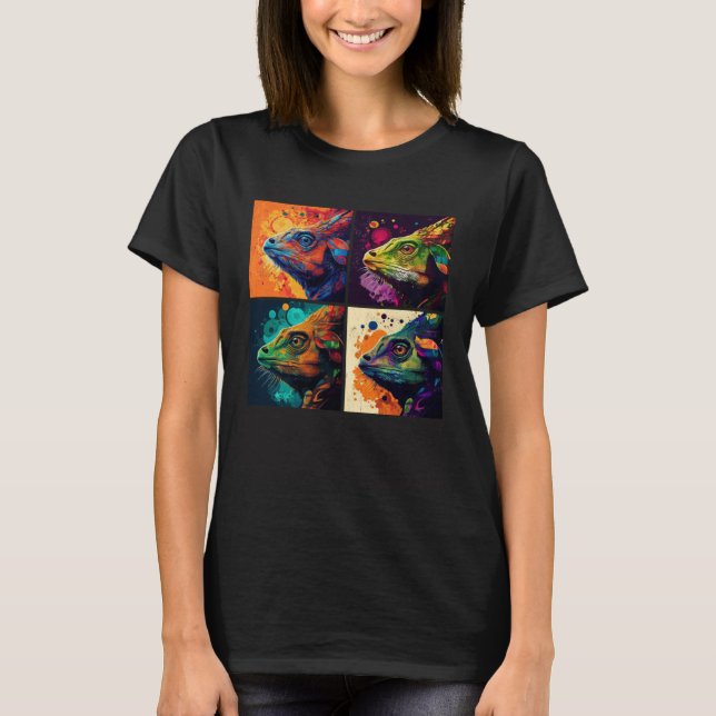 Camiseta Chameleon Pop Illustration Colorful Animal Women   (Frente)