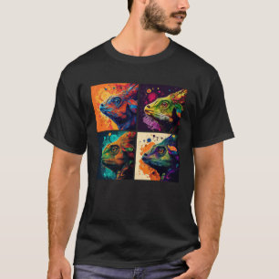Camiseta Chameleon Pop Ilustração de Mulheres Animais Color