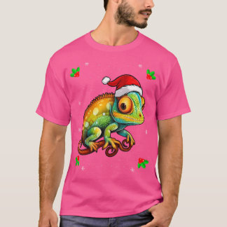 Camiseta Chameleon Vestindo Santa Hat Natal Chamele