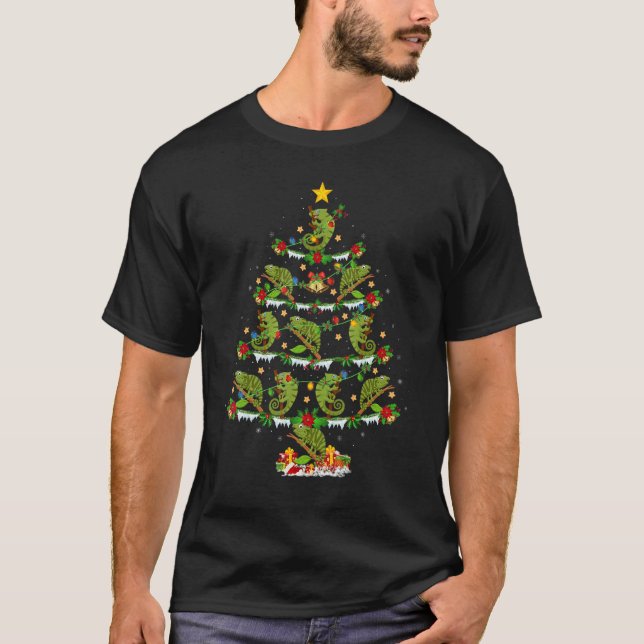 Camiseta Chameleon  Xmas Lights Chameleon Christmas Tree (Frente)