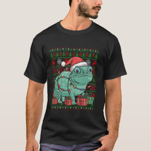 Camiseta Chameleon Xmas Luzes Feias de Santa Hat Chameleon