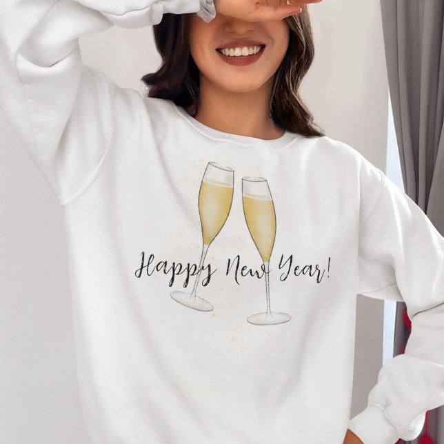 Camiseta Champagne de felizes anos novos Dourada (Happy New Year Whimsical Champagne Glasses. )