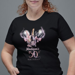 Camiseta Champanhe Preto-Rosa de 50º Aniversário do Luxo
