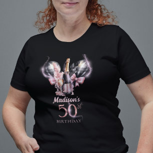 Camiseta Champanhe Preto-Rosa de 50º Aniversário do Luxo