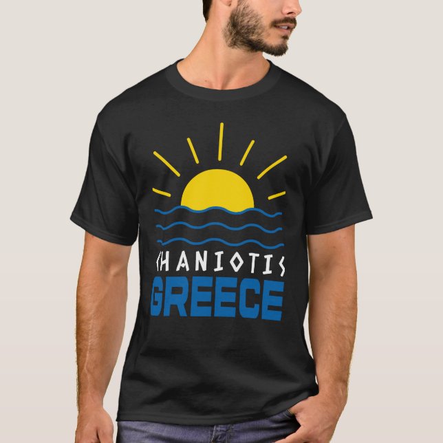 Camiseta Chaniotis Grécia Sunshine and Sea Men's Black (Frente)