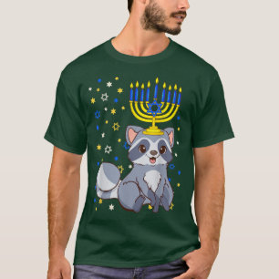 Camiseta Chanukah judeu Menorah Raccoon Funny Hanukkah