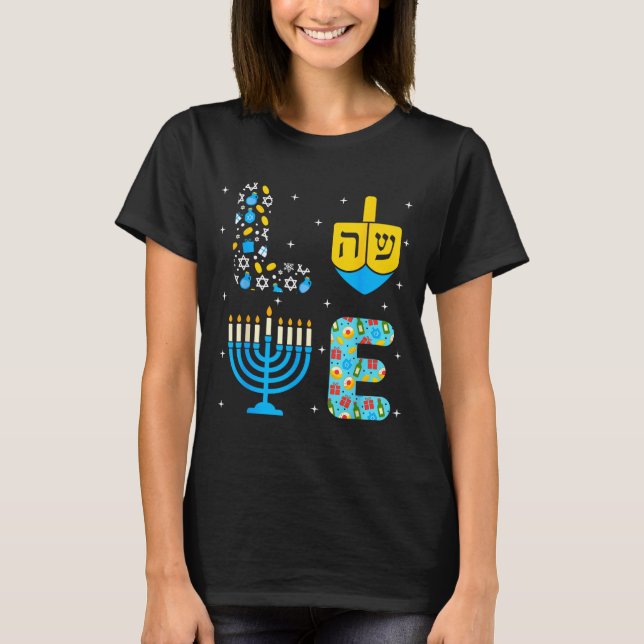 Camiseta Chanukah Menorah Dreidel Icons Hanukkah Love Celeb (Frente)