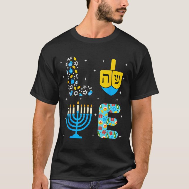 Camiseta Chanukah Menorah Dreidel Icons Hanukkah Love Celeb (Frente)
