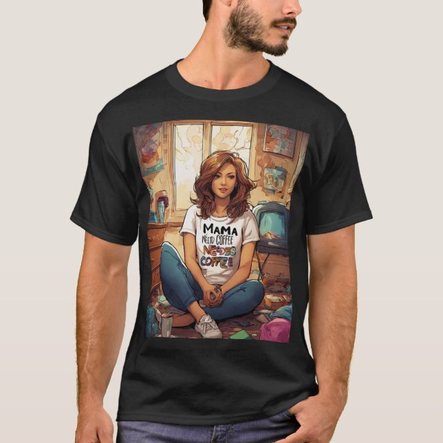 Camiseta Chaos & Caffeine: Um humor matinal de Mãe" (Frente)