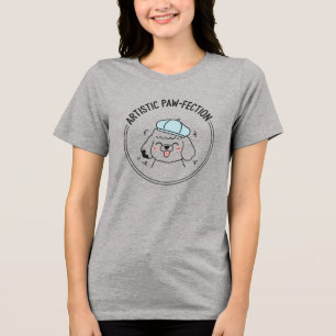 Camiseta Chapéu Azul Artístico de Poodle Desenho a Linha Pr