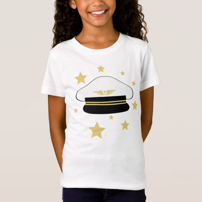 Camiseta Chapéu branco piloto, estrelas douradas, aviação d (Frente)