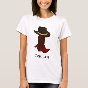 Camiseta Chapéu Country e Botas Marrons