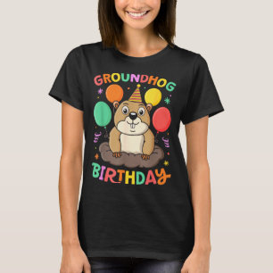 Camiseta Chapéu de Aniversário do Dia da Marmota Balões Ret