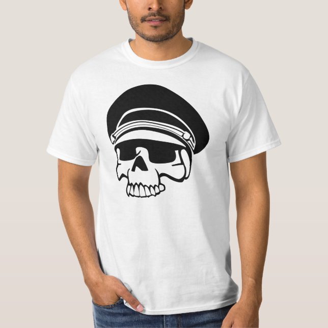 Camiseta Chapéu de Aviador do Crânio Negro (Frente)
