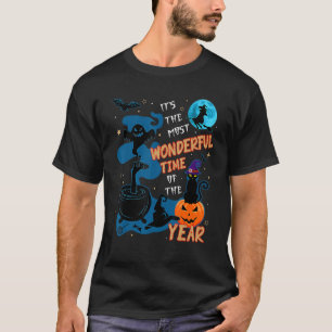 Camiseta Chapéu de Bruxa Assustador Gato Preto e Abóbora Ha