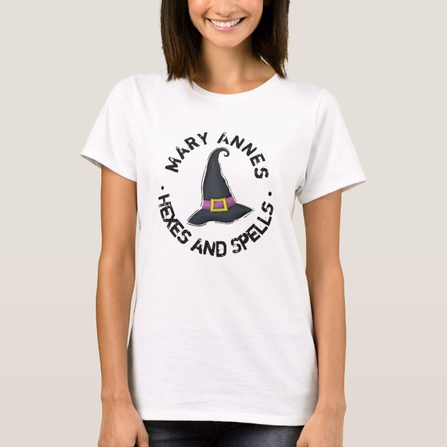 Camiseta Chapéu de Bruxa Bonito de Halloween Divertido e Fa (Frente)