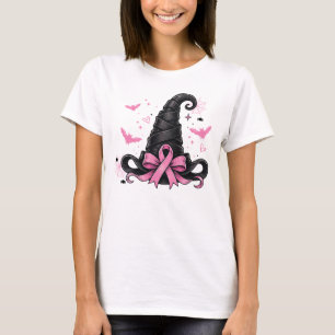Camiseta Chapéu de Bruxa com Laço Rosa Conscientização do C