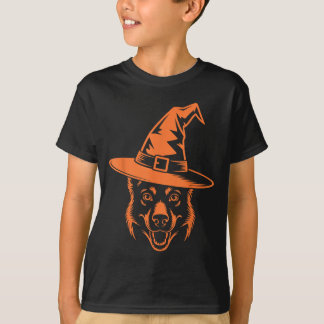 Camiseta Chapéu de Bruxa de Cachorro Pastor Alemão Preto As