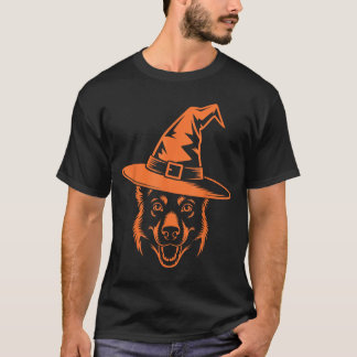 Camiseta Chapéu de Bruxa de Cachorro Pastor Alemão Preto As