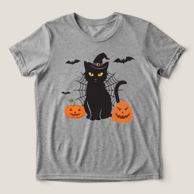 Camiseta Chapéu de Bruxa de Gato Negro (Design frontal)